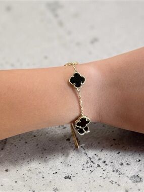 10K Gold Bracelet with Black Clover